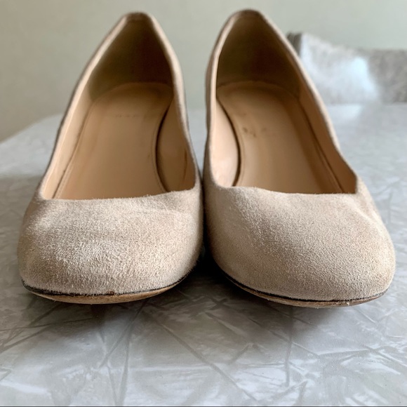 J. Crew Chunky Tortoise Heel Neutral Suede Shoes 8 - Picture 3 of 10
